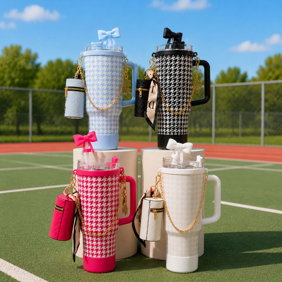Houndstooth Bow Tumbler with Pouch